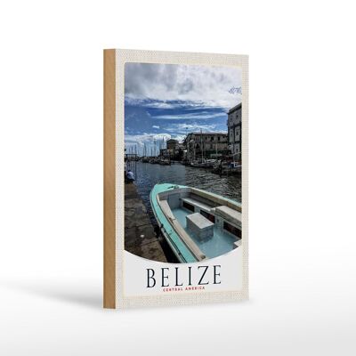 Cartello in legno da viaggio 12x18 cm Riva delle barche del Belize America Centrale