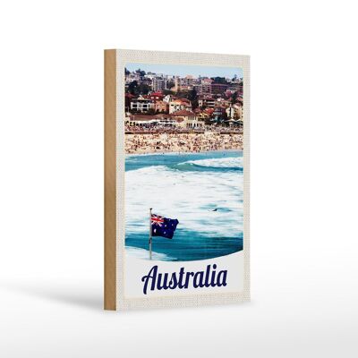 Cartel de madera viaje 12x18 cm Australia playa mar olas sol