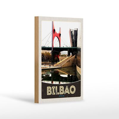 Holzschild Reise 12x18 cm Bilbao Spanien Brücke Dekoration Urlaub
