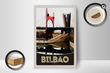 Panneau en bois voyage 12x18 cm Bilbao Espagne pont décoration vacances 2