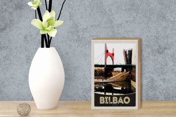 Panneau en bois voyage 12x18 cm Bilbao Espagne pont décoration vacances 3
