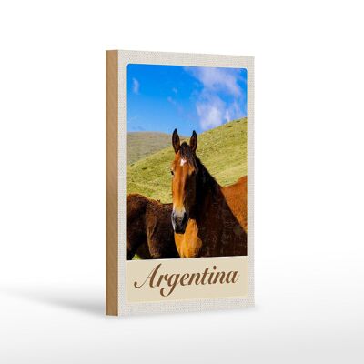 Cartello in legno viaggio 12x18 cm Vacanza cavalli prato Argentina