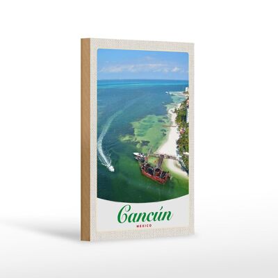 Cartello in legno da viaggio 12x18 cm Cancun Messico spiaggia mare navi