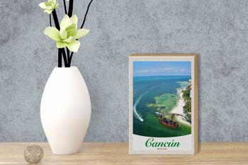 Panneau en bois voyage 12x18 cm Cancun Mexique plage navires de mer 3