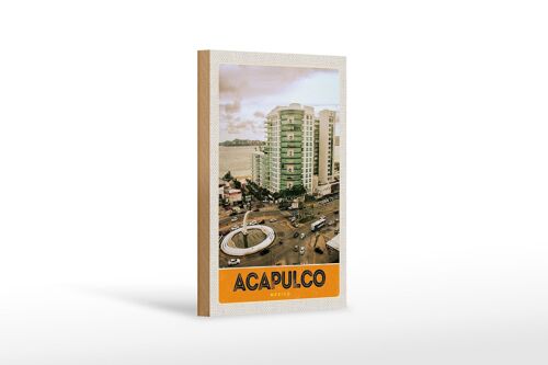 Holzschild Reise 12x18 cm Acapulco Mexiko Innenstadt Hochhaus