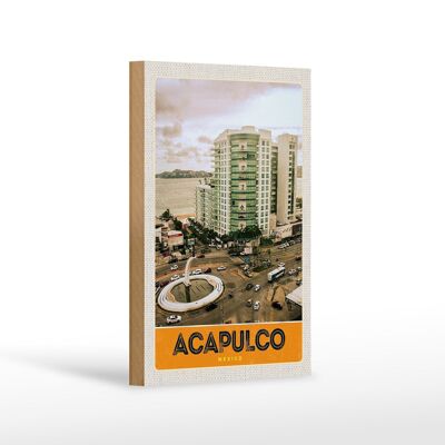 Cartel de madera viaje 12x18 cm Acapulco México centro rascacielos