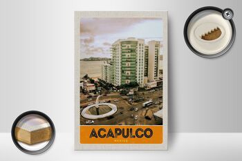 Panneau en bois voyage 12x18 cm Acapulco Mexique gratte-ciel du centre-ville 2