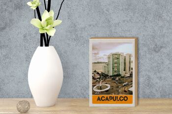 Panneau en bois voyage 12x18 cm Acapulco Mexique gratte-ciel du centre-ville 3