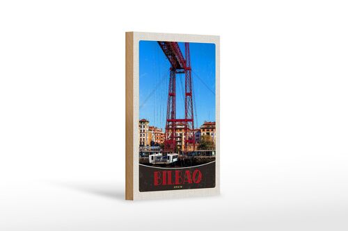 Holzschild Reise 12x18 cm Bilbao Spanien Europa rote Brücke