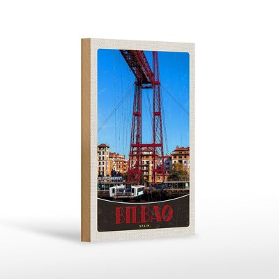 Cartel de madera viaje 12x18 cm Bilbao España Europa puente rojo