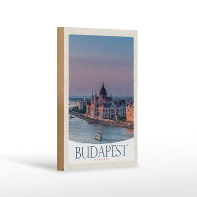 Holzschild Reise 12x18 cm Aussicht auf Budapest Kirche Ungarn