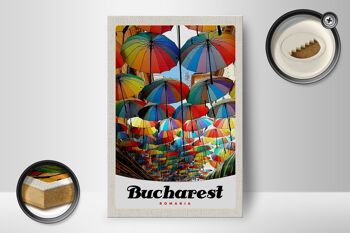 Panneau en bois voyage 12x18 cm Bucarest Roumanie parapluie coloré 2