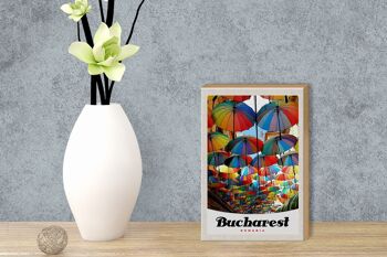 Panneau en bois voyage 12x18 cm Bucarest Roumanie parapluie coloré 3