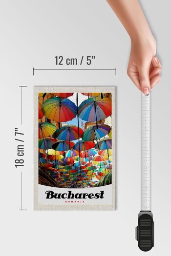 Panneau en bois voyage 12x18 cm Bucarest Roumanie parapluie coloré 4