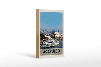 Panneau en bois voyage 12x18 cm Acapulco Mexique Yacht Montagnes Mer 1
