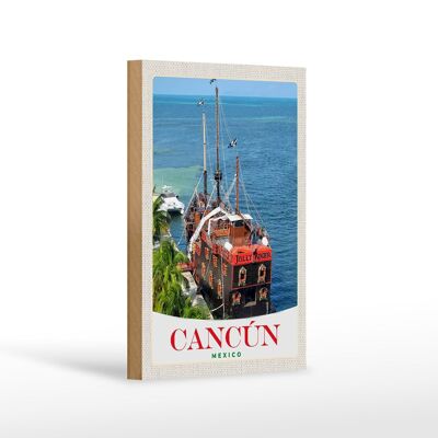 Holzschild Reise 12x18 cm Cancun Mexiko Schiff Jolly Roger