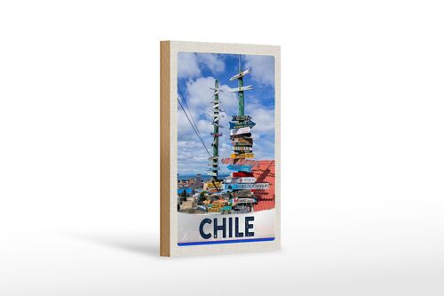Holzschild Reise 12x18 cm Chile Meer Strand Weg Dekoration