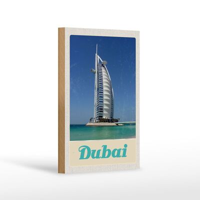 Cartel de madera viaje 12x18 cm Dubai África playa mar rascacielos