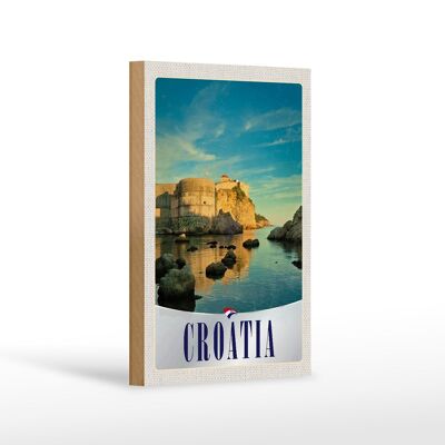 Cartello in legno da viaggio 12x18 cm Croazia castello spiaggia mare Europa