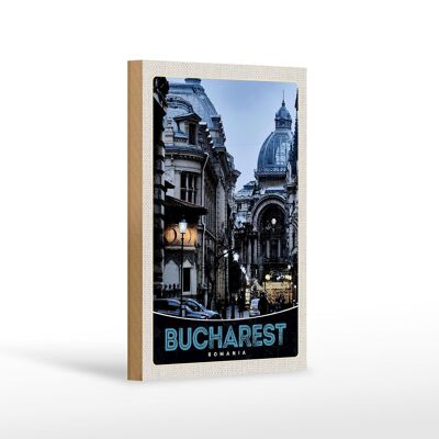 Cartel de madera viaje 12x18 cm Bucarest Rumania arquitectura de la ciudad