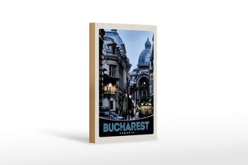 Panneau en bois voyage 12x18 cm Bucarest Roumanie architecture de la ville 1