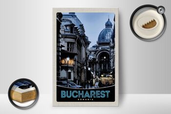 Panneau en bois voyage 12x18 cm Bucarest Roumanie architecture de la ville 2
