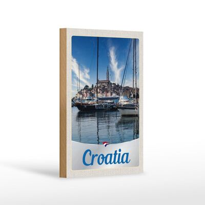 Cartello in legno da viaggio 12x18 cm Croazia yacht city mare vacanza