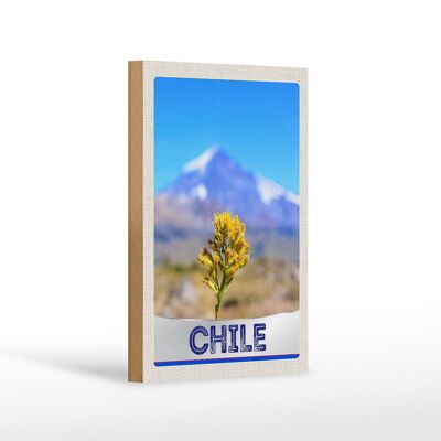 Panneau en bois voyage 12x18 cm Chili fleurs montagnes décoration de vacances