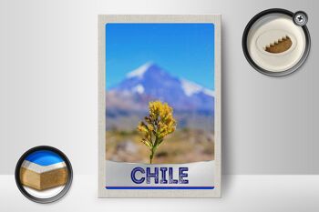 Panneau en bois voyage 12x18 cm Chili fleurs montagnes décoration de vacances 2