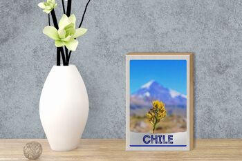 Panneau en bois voyage 12x18 cm Chili fleurs montagnes décoration de vacances 3