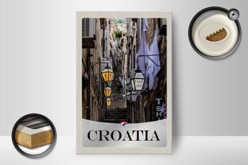 Panneau en bois voyage 12x18 cm Croatie lanterne d'escalier de la vieille ville 2