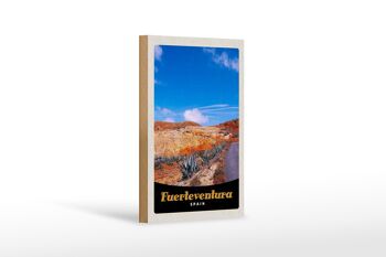 Panneau en bois voyage 12x18 cm Fuerteventura Espagne montagnes du désert 1