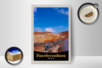 Panneau en bois voyage 12x18 cm Fuerteventura Espagne montagnes du désert 2