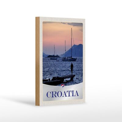 Cartel de madera viaje 12x18 cm Croacia yate mar pesca montañas