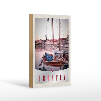 Cartello in legno da viaggio 12x18 cm Croazia barche città mare vacanza