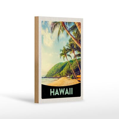 Cartello in legno da viaggio 12x18 cm Isola delle Hawaii spiaggia palme sole