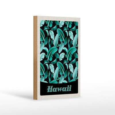 Cartello da viaggio in legno 12x18 cm Spiaggia dell'isola Hawaii foglie blu