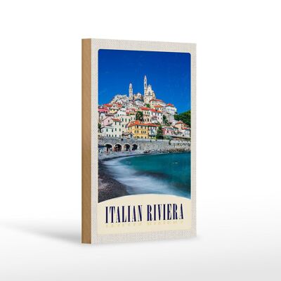 Cartello in legno da viaggio 12x18 cm Italia Riviera città spiaggia onde