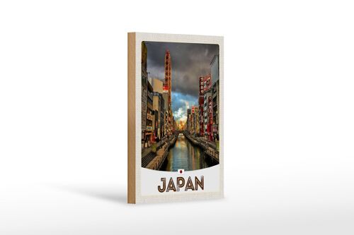 Holzschild Reise 12x18 cm Japan Asien Fluss Stadt Urlaub Dekoration