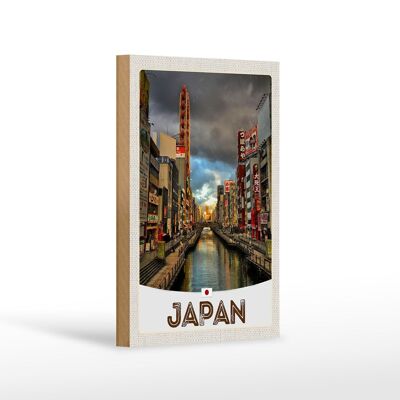 Holzschild Reise 12x18 cm Japan Asien Fluss Stadt Urlaub Dekoration