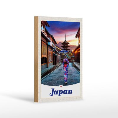 Cartel de madera viaje 12x18 cm Japón Asia Tradición mujer japonesa