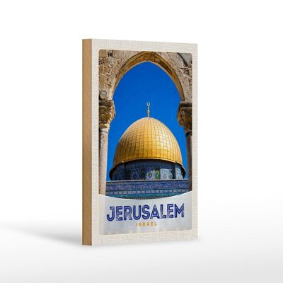 Cartel de madera viaje 12x18 cm Jerusalén Israel Templo oro vacaciones