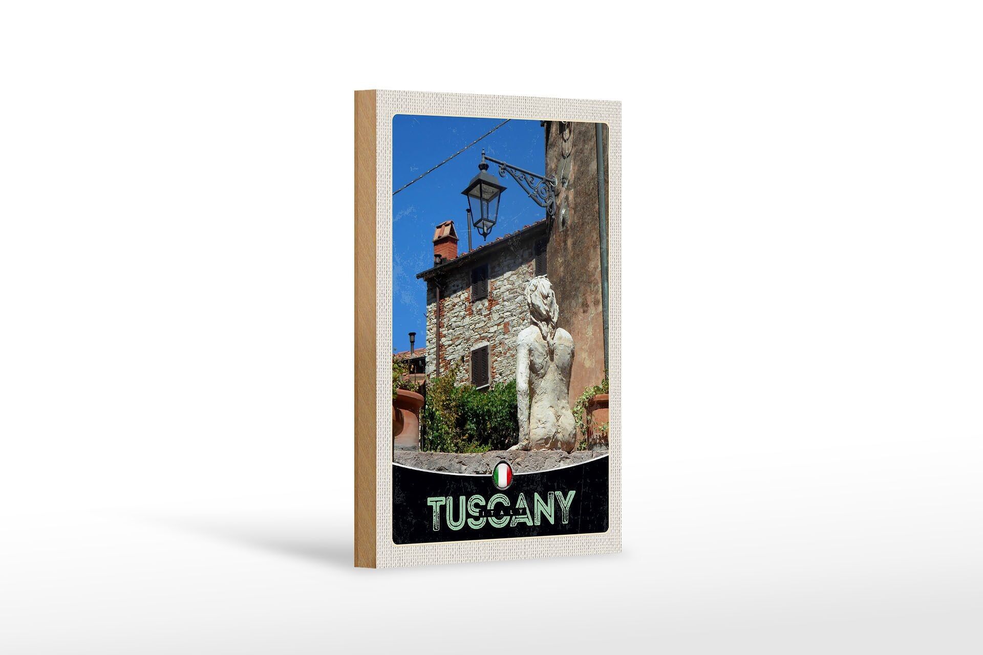 Holzschild Reise 12x18cm Toskana Italien Frauenskulptur Dekoration