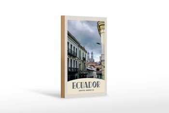 Panneau en bois voyage 12x18 cm Equateur Amérique du Sud église de ville 1