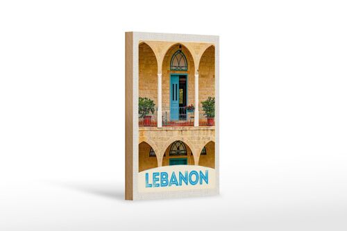 Holzschild Reise 12x18 cm Libanon Gebäude blaue Tür Urlaub