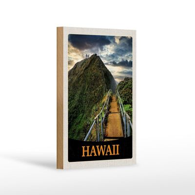 Cartel de madera viaje 12x18 cm Hawaii isla playa palmeras naturaleza