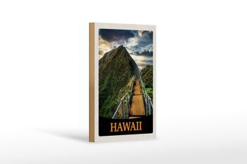 Panneau en bois voyage 12x18 cm Île d'Hawaï plage palmiers nature 1