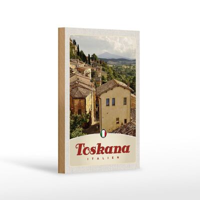 Cartello da viaggio in legno 12x18 cm Decorazione case alberi Toscana Italia
