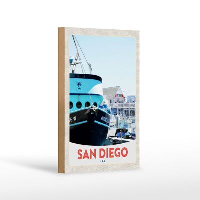 Holzschild Reise 12x18 cm San Diego USA Amerika Yacht Meer