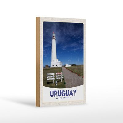 Cartel de madera viaje 12x18 cm Uruguay America USA faro